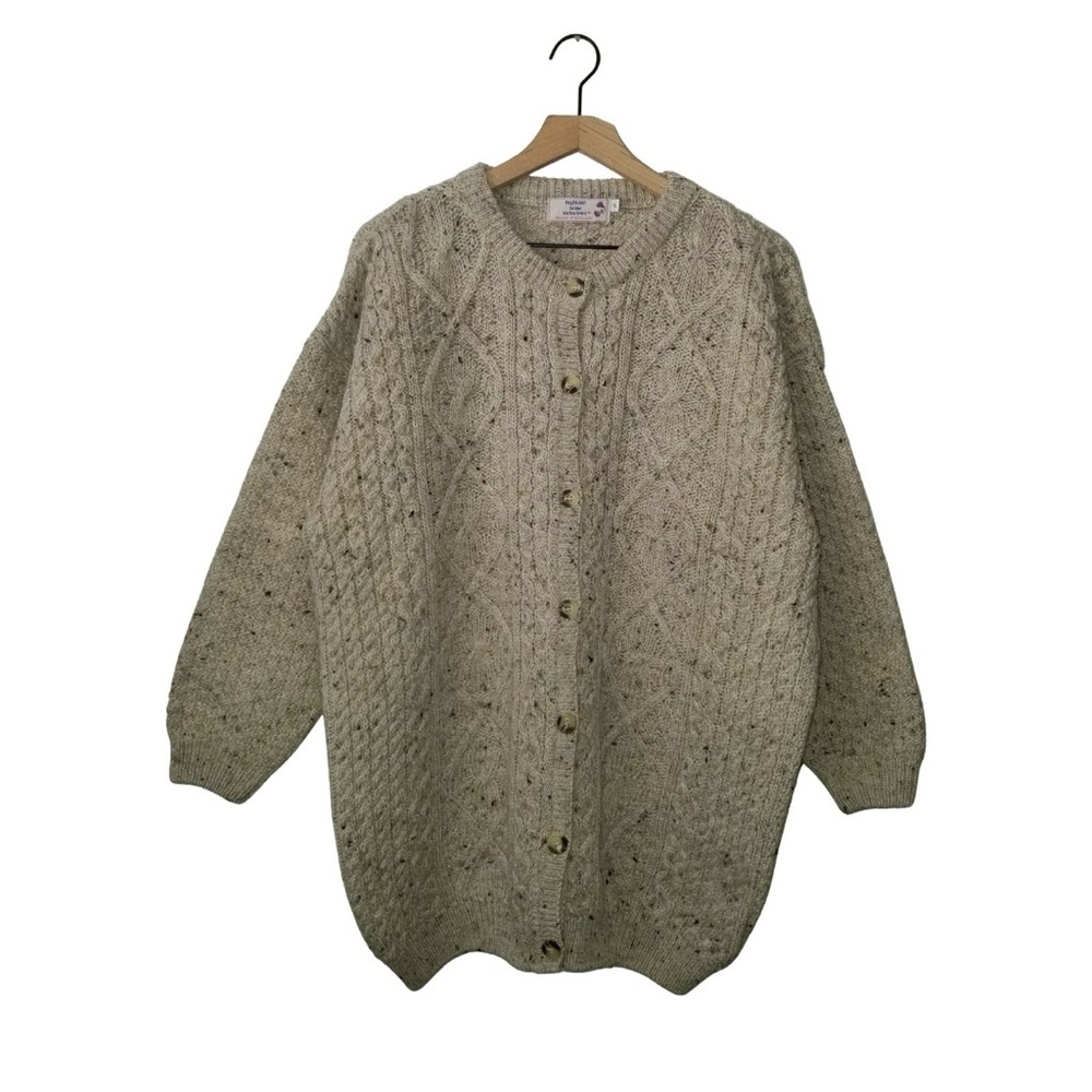Highland Home Industries Women's Wool Cable Knit Cardigan XL Oatmeal Beige